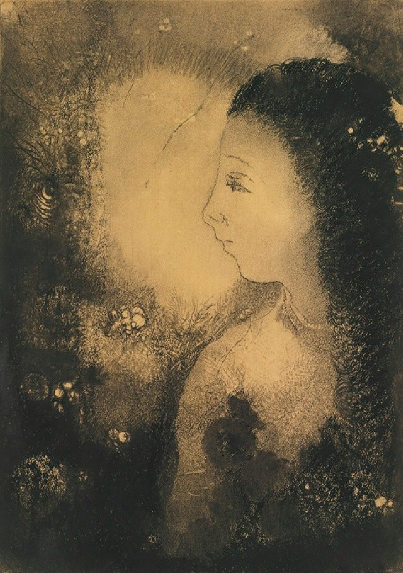 Profil De Femme Avec Fleurs (circa 1890) reproduction of painting by Odilon Redon. ALL GICLEE PRINTS