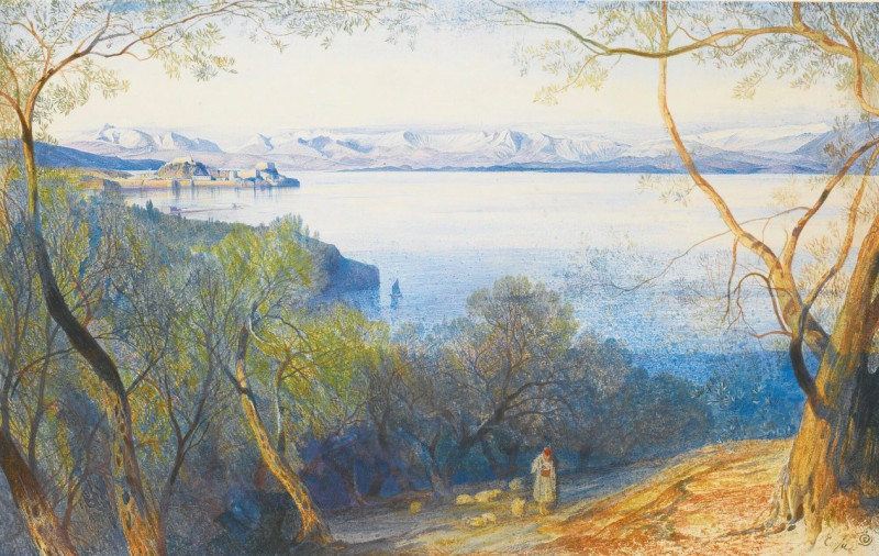 A Distant View Of The Citadel, Corfu reproduction of painting by Edward Lear. ALL GICLEE PRINTS