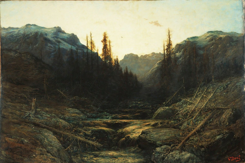 Stream in Mountains at Dusk (mid or late 19th century) reproduction of painting by Gustave Doré. ALL GICLEE PRINTS