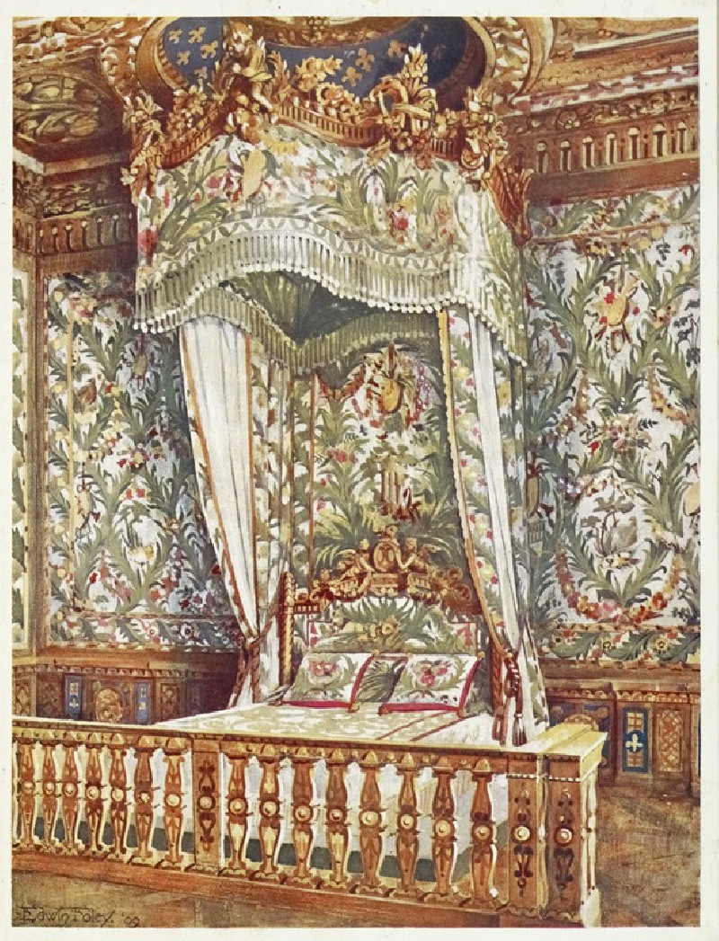 Gilt state bed of Queen Marie Antoinette (1910 - 1911) reproduction of painting by Edwin Foley. ALL GICLEE PRINTS