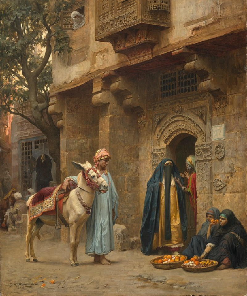 Femmes arabes devant une porte (1878) reproduction of painting by Frederick Arthur Bridgman. ALL GICLEE PRINTS