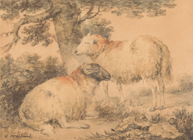 A Ram and Ewe in a Landscape reproduction of painting by George Morland. ALL GICLEE PRINTS