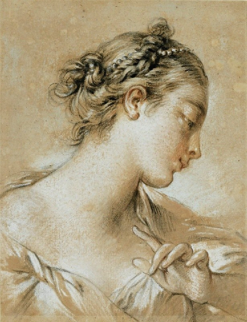 Study of The Head of a Young Girl With Pearls In Her Hair reproduction of painting by Francois Boucher. ALL GICLEE PRINTS