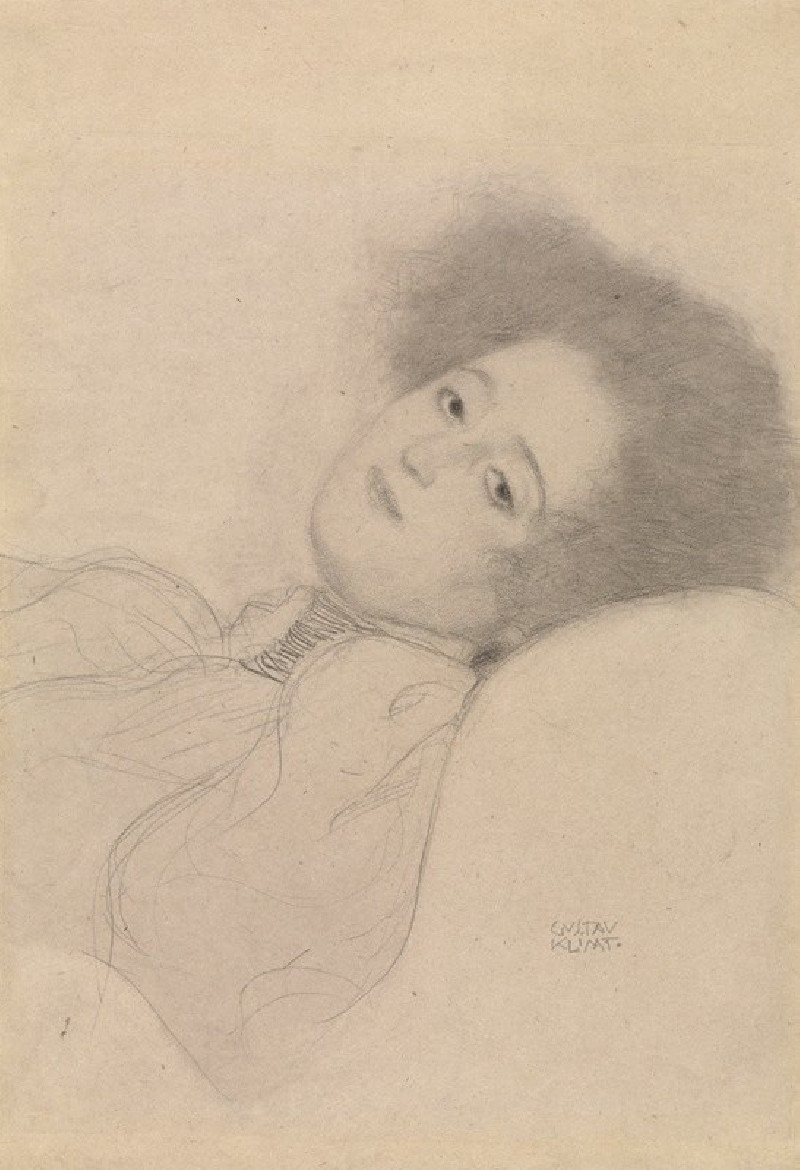 Portrait of a Young Woman Reclining (1897-1898) reproduction of painting by Gustav Klimt. ALL GICLEE PRINTS