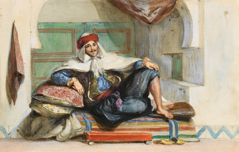 Sidi Abdallah, Provincial Ruler Of The Regency Of Algiers, Rue Amour. June 27th 1832 reproduction of painting by Eugène Delac...