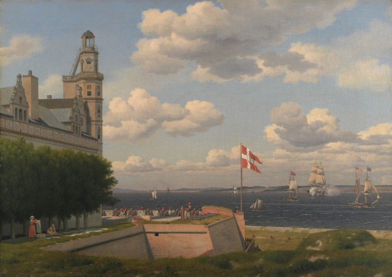 A View towards the Swedish Coast from the Ramparts of Kronborg Castle (1829) reproduction of painting by Christoffer Wilhelm ...