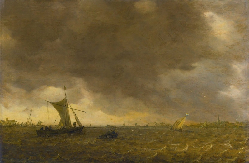 Jan van Goyen reprodukcija An Estuary Scene With The Onset Of A Squall And Weyschuits Lowering Their Sails, VISOS REPRODUKCIJ...