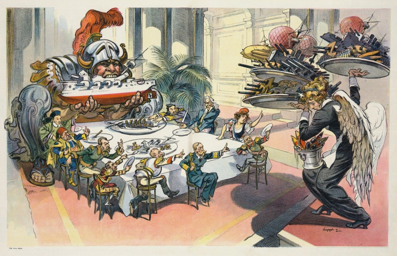 Every hour is lunch hour at the dreadnought club (1911) reproduction of painting by Udo Keppler. ALL GICLEE PRINTS