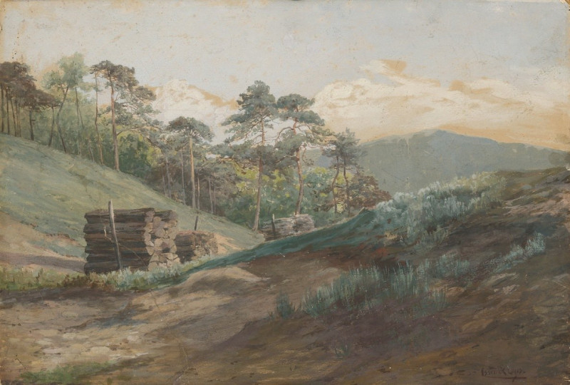 Forest Valley with Wood Logs (1894–1895) reproduction of painting by Ľudovít Čordák. ALL GICLEE PRINTS