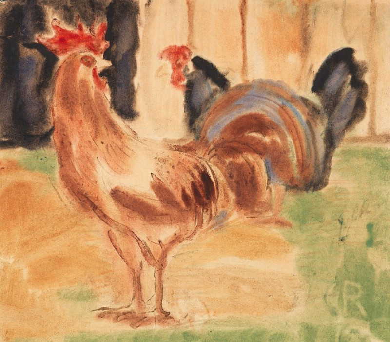 Hahn und Huhn (1906) reproduction of painting by Christian Rohlfs. ALL GICLEE PRINTS