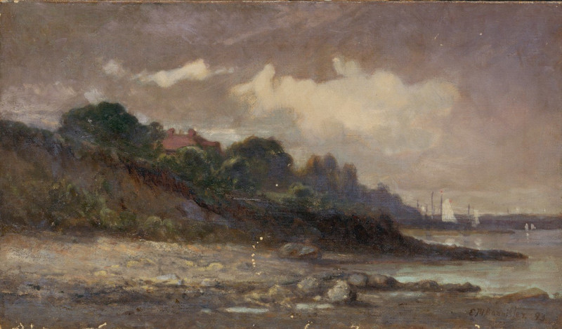 Edward Mitchell Bannister reprodukcija Untitled (shoreline with sailboats and roof), VISOS REPRODUKCIJOS , paveikslai, reprod...