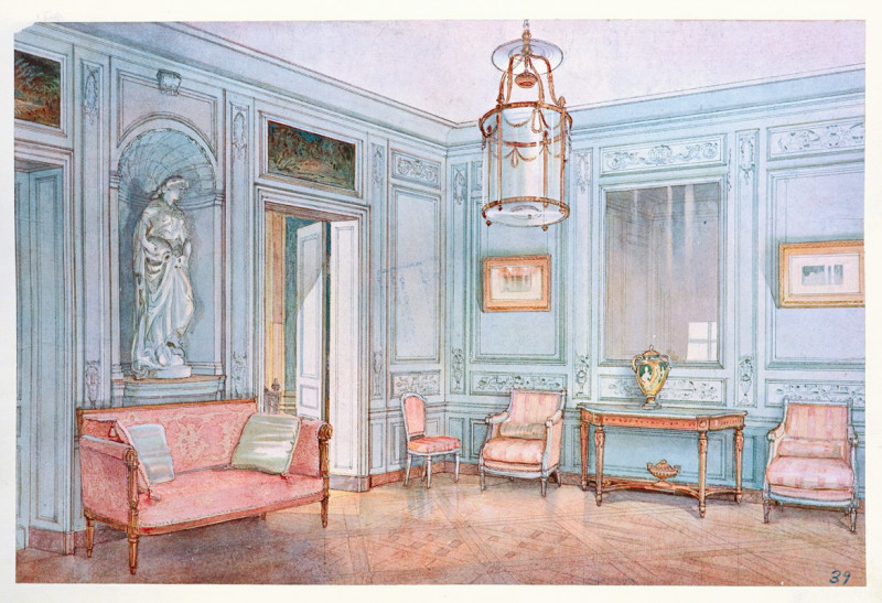 Salon d’attente (Louis XVI) sculpté…. (1907) reproduction of painting by Georges Rémon. ALL GICLEE PRINTS