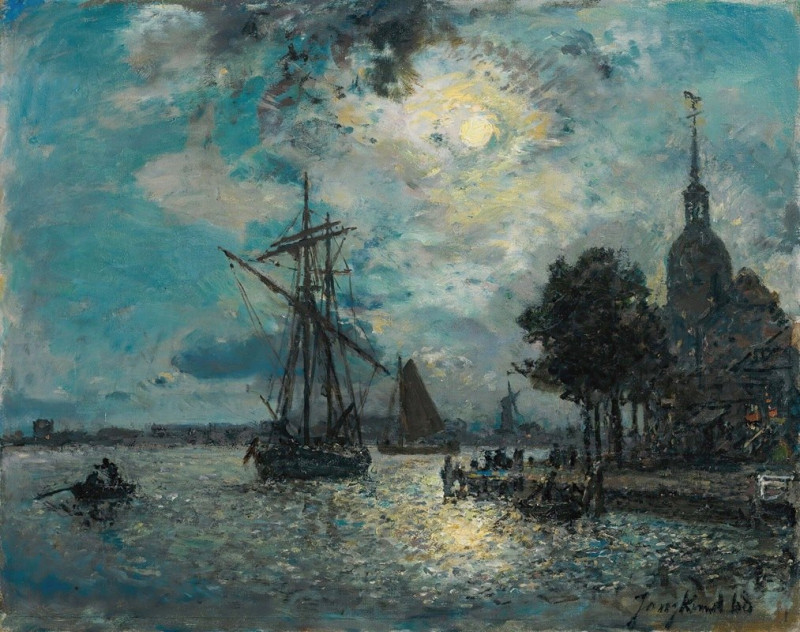 Le Port De Dordrecht Au Clair De Lune (1868) reproduction of painting by Johan Barthold Jongkind. ALL GICLEE PRINTS