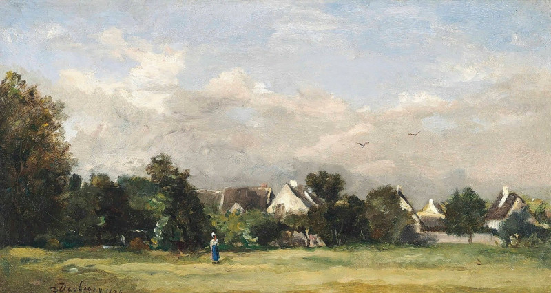 Paysanne Près D’un Village (1876) reproduction of painting by Charles François Daubigny. ALL GICLEE PRINTS