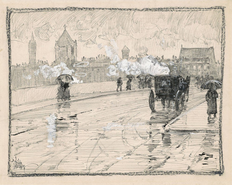 Rainy Day, Boston (1886) reproduction of painting by Childe Hassam. ALL GICLEE PRINTS