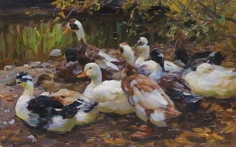 Meine Enten (Elf Enten am Ufer) (1909-1913) reproduction of painting by Alexander Koester. ALL GICLEE PRINTS