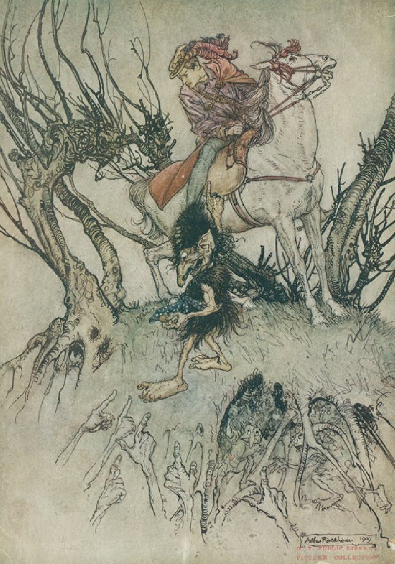 At length they all pointed their stained fingers at me (1912) reproduction of painting by Arthur Rackham. ALL GICLEE PRINTS