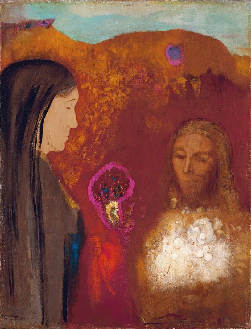 Christ and the Samaritan Woman (The White Flower Bouquet) (ca. 1895) reproduction of painting by Odilon Redon. ALL GICLEE PRINTS