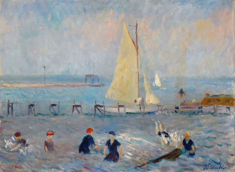 William James Glackens reprodukcija Seascape with Six Bathers, Bellport (c. 1915), VISOS REPRODUKCIJOS , paveikslai, reproduk...