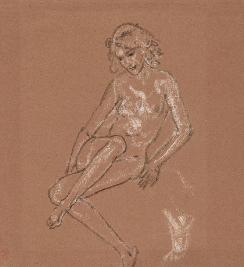 Seated Nude and a Foot (probably 1920) reproduction of painting by Arthur Bowen Davies. Nude