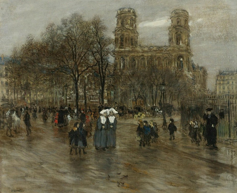 Place St. Sulpice, Paris reproduction of painting by Jean François Raffaëlli. ALL GICLEE PRINTS