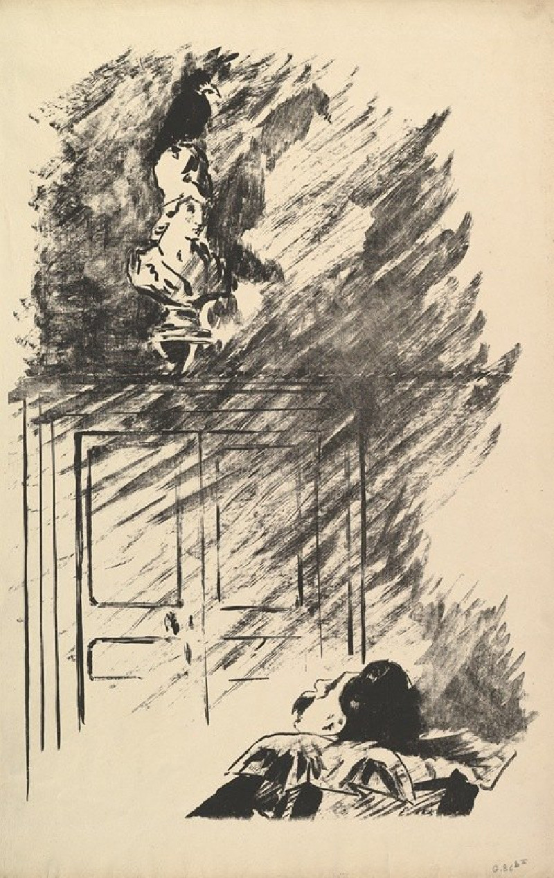 Perched upon a Bust of Pallas. Illustration to The Raven by Edgar Allan Poe (1875) reproduction of painting by Edouard Manet....