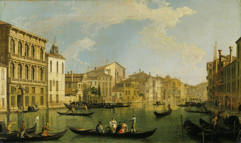 Venice, the Grand Canal from the Palazzo Flangini to San Marcuola (c. 1740 - 1750) reproduction of painting by Canaletto. ALL...