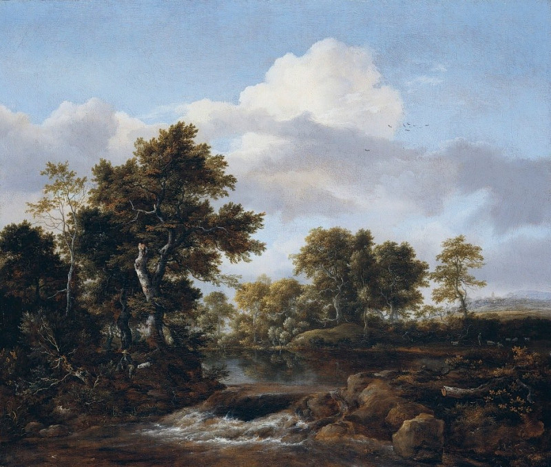 Wooded Landscape with a Stream (between 1665 and 1668) reproduction of painting by Jacob van Ruisdael. ALL GICLEE PRINTS