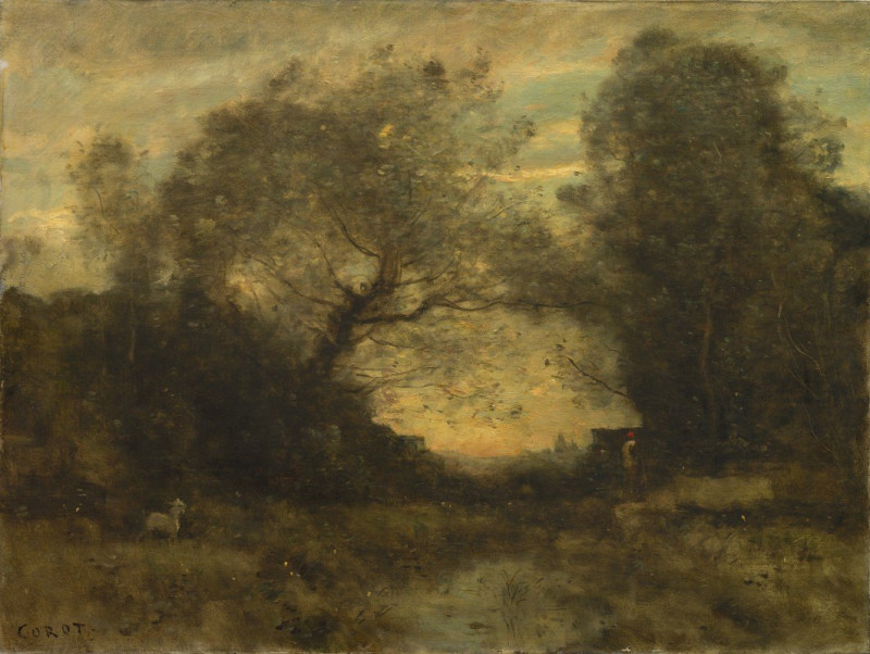 Jean-Baptiste-Camille Corot reprodukcija The Pond at the Entrance of the Woods (c. 1860 - 1875), VISOS REPRODUKCIJOS , paveik...