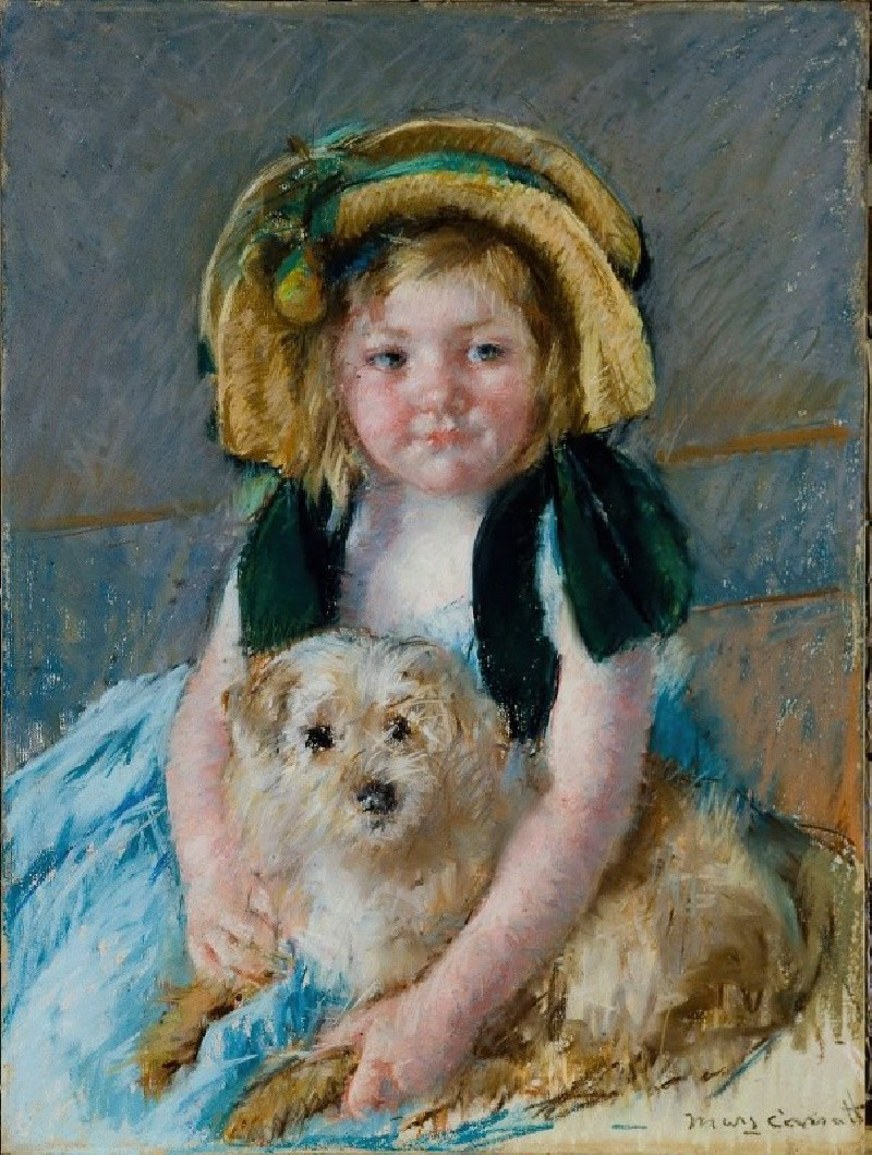 Sara avec son chien (1901) reproduction of painting by Mary Cassatt. ALL GICLEE PRINTS