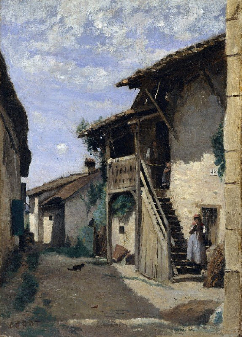 A Village Street- Dardagny (1852) reproduction of painting by Jean-Baptiste-Camille Corot. ALL GICLEE PRINTS