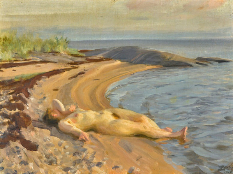 On The Beach (1910) reproduction of painting by Anders Zorn. ALL GICLEE PRINTS