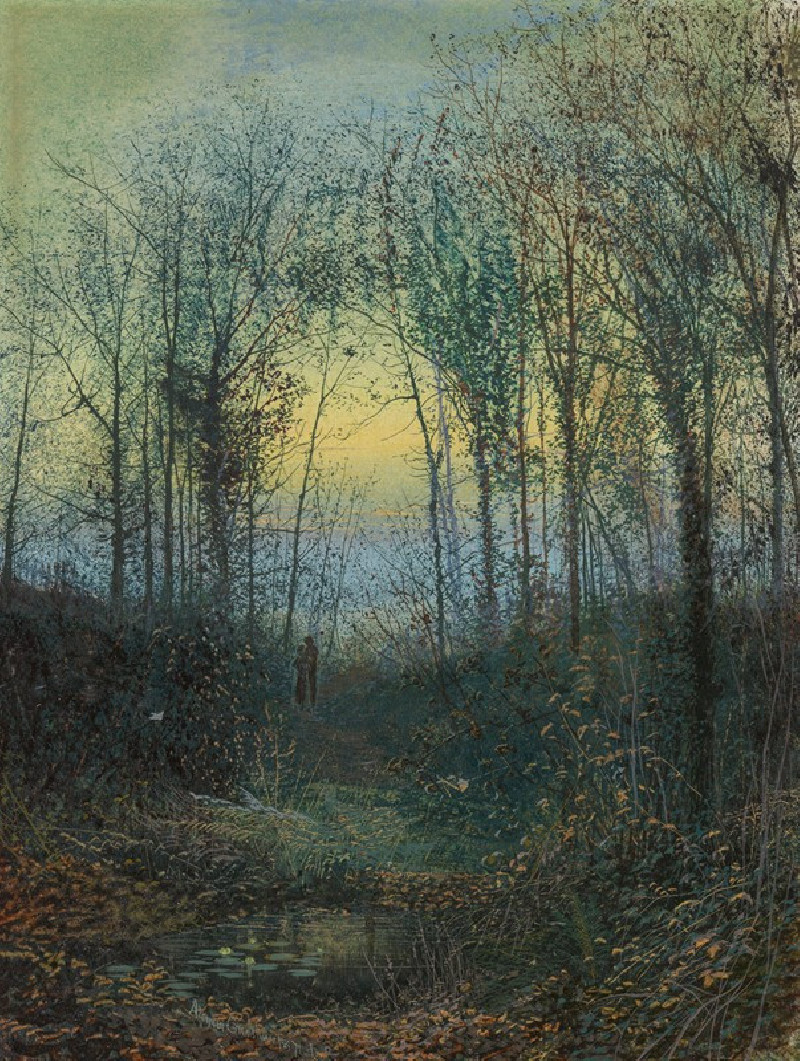 Lovers in a wood (1871) reproduction of painting by John Atkinson Grimshaw. ALL GICLEE PRINTS