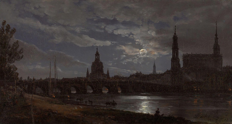 View of Dresden by Moonlight (1838) reproduction of painting by Johan Christian Dahl. ALL GICLEE PRINTS