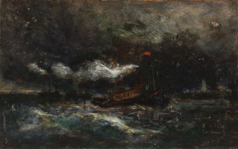 Edward Mitchell Bannister reprodukcija Squall, Brenton Light (boat in storm_lighthouse in background), VISOS REPRODUKCIJOS , ...