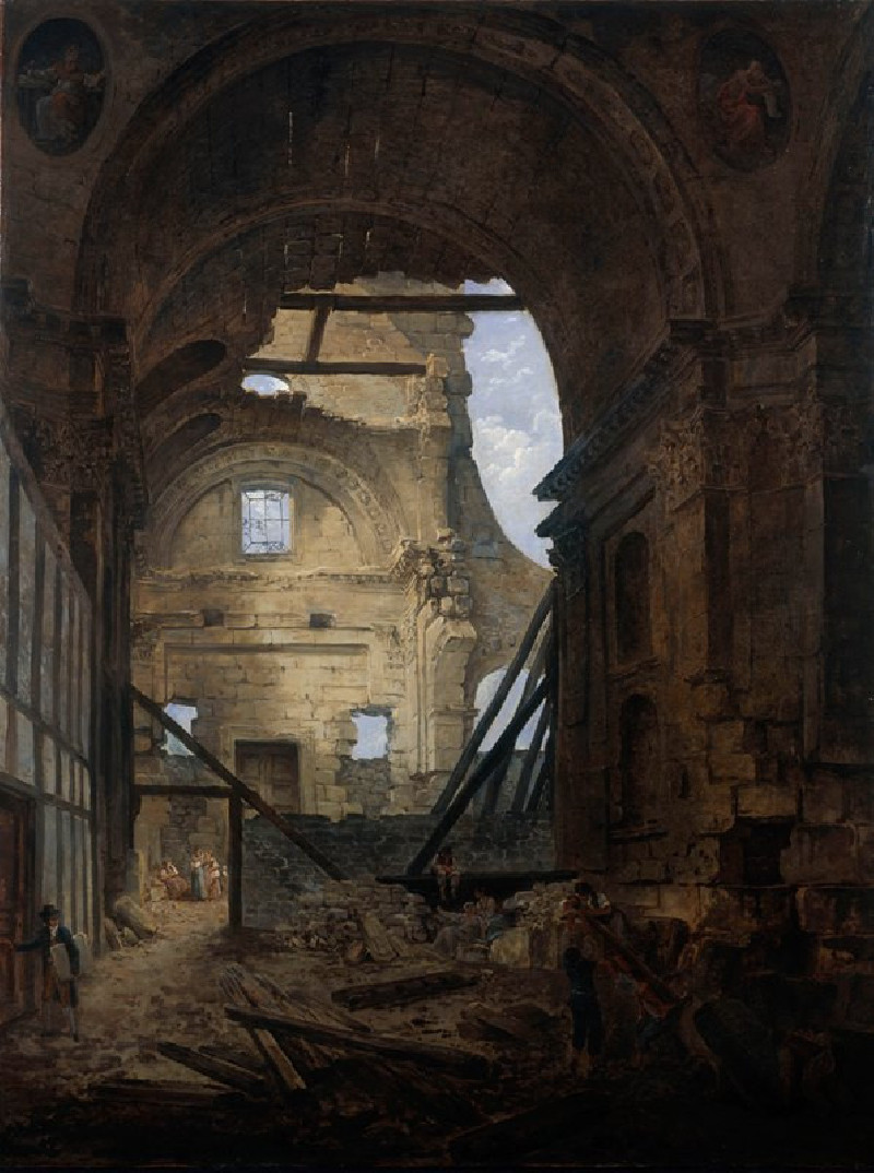 La chapelle de la Sorbonne avec la voûte de la nef effondrée (1800) reproduction of painting by Hubert Robert. ALL GICLEE PRINTS