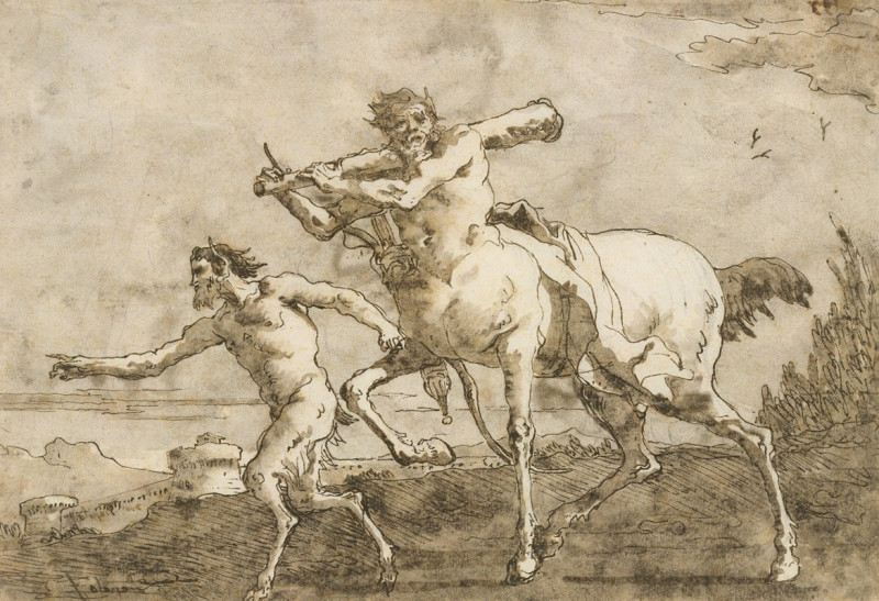 Satyr Leading a Centaur, Who Carries a Club, Bow and Quiver, Outside the Walls of a City (ca. 1771–91) reproduction of painti...