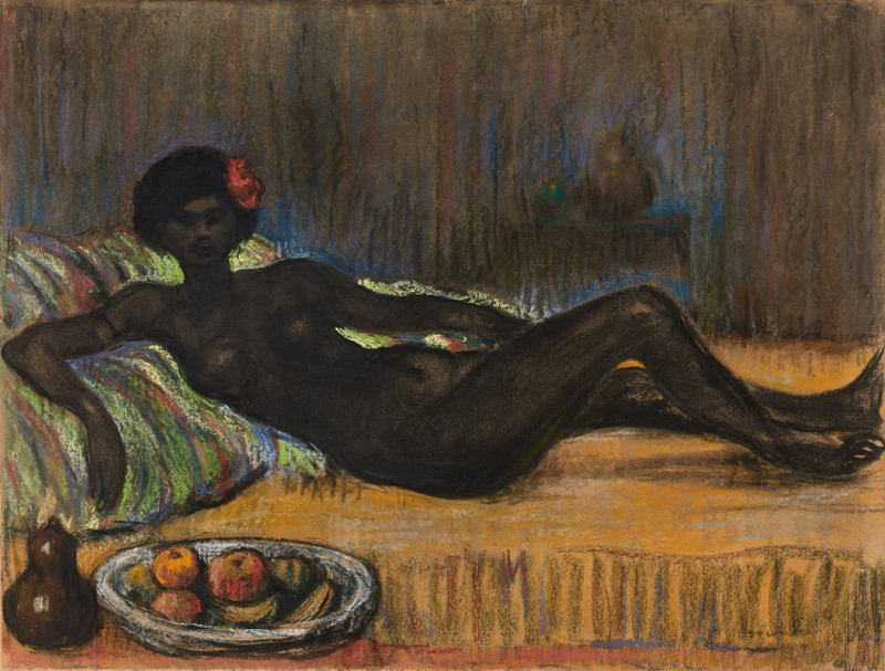 Masseida nue allongée sur un divan reproduction of painting by Théophile Alexandre Steinlen. ALL GICLEE PRINTS