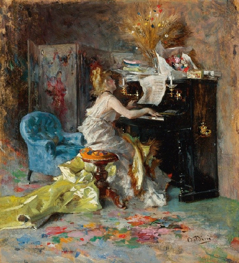 Signora Al Pianoforte (Woman At a Piano) reproduction of painting by Giovanni Boldini. ALL GICLEE PRINTS