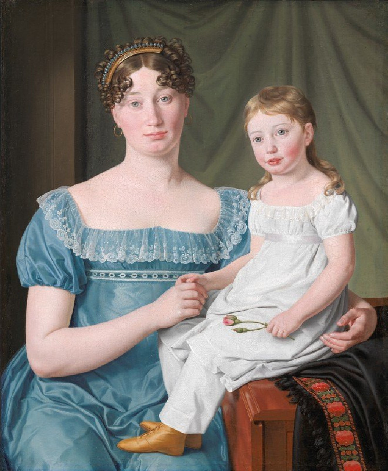 Portrait of a Noblewoman Sophie Hedvig Løvenskiold and her Three-Year-Old Daughter (1817) reproduction of painting by Christo...