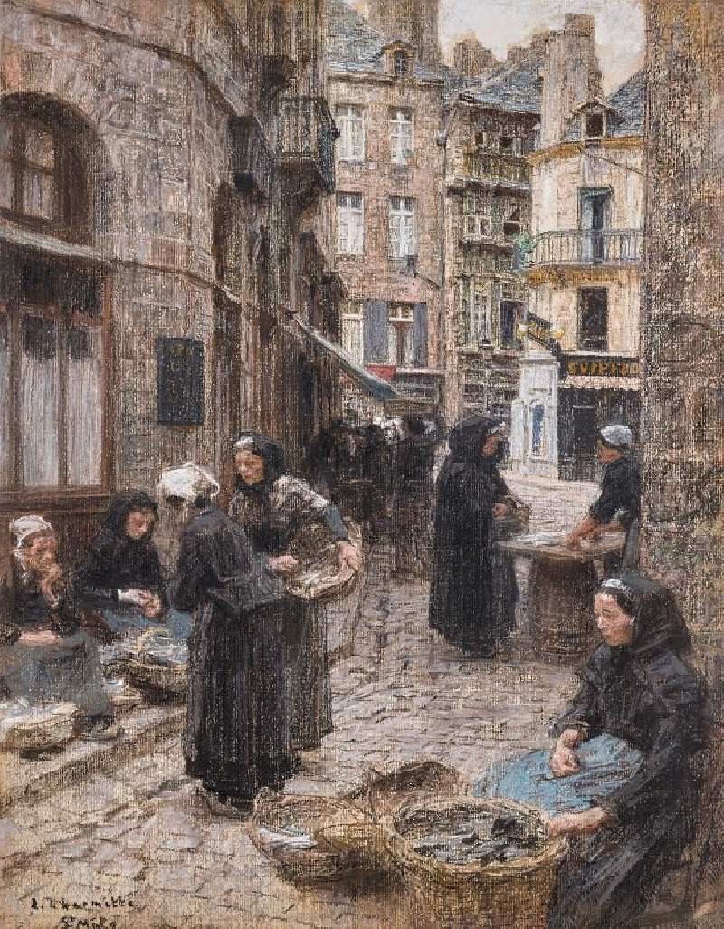 Le marché aux poissons, St. Malo reproduction of painting by Léon Augustin Lhermitte. ALL GICLEE PRINTS