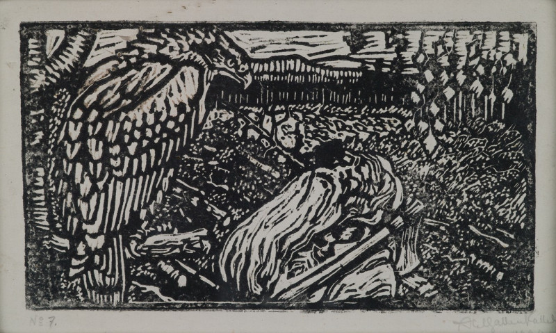 Akseli Gallen-Kallela reprodukcija The Great Kalevala, Väinämöinen and the Eagle, a woodcut print. (between 1906 and 1930), V...