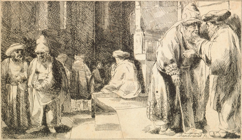 Jews in the Synagogue (1648) reproduction of painting by Rembrandt van Rijn. ALL GICLEE PRINTS