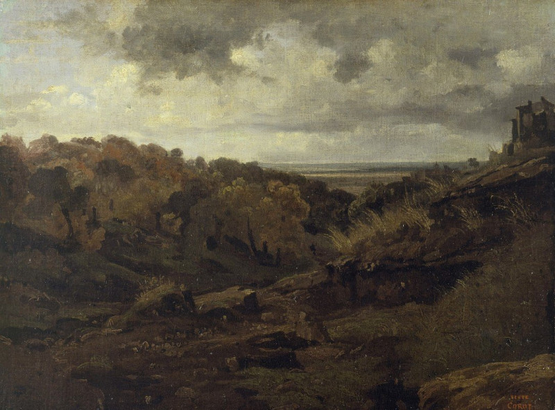 Italian Landscape near Marino in Autumn (1826) reproduction of painting by Jean-Baptiste-Camille Corot. ALL GICLEE PRINTS