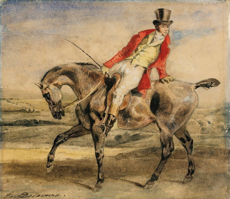 Horseman wearing a red jacket reproduction of painting by Eugène Delacroix. ALL GICLEE PRINTS