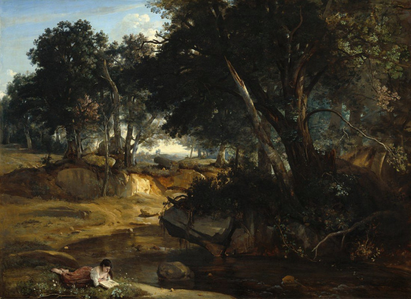 Forest of Fontainebleau (1834) reproduction of painting by Jean-Baptiste-Camille Corot. ALL GICLEE PRINTS