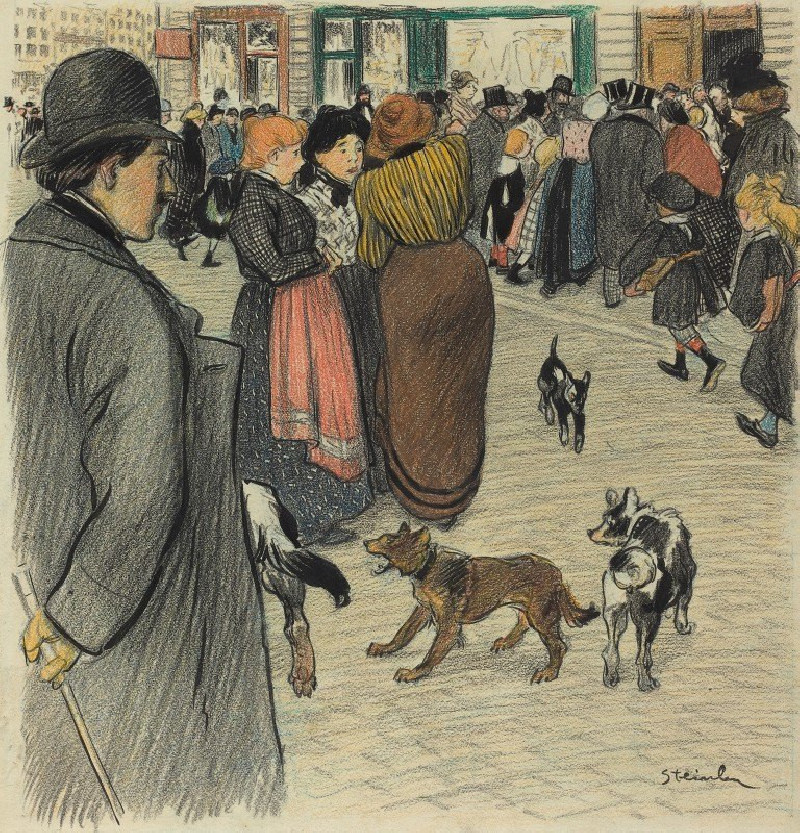 Théophile Alexandre Steinlen reprodukcija Watching The Crowd, VISOS REPRODUKCIJOS , paveikslai, reprodukcijos internetu