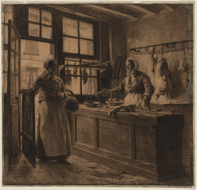 Léon Augustin Lhermitte reprodukcija Interior of a Butcher Shop (c. 1881), VISOS REPRODUKCIJOS , paveikslai, reprodukcijos in...