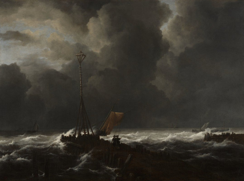 Rough Sea at a Jetty (1650s) reproduction of painting by Jacob van Ruisdael. ALL GICLEE PRINTS