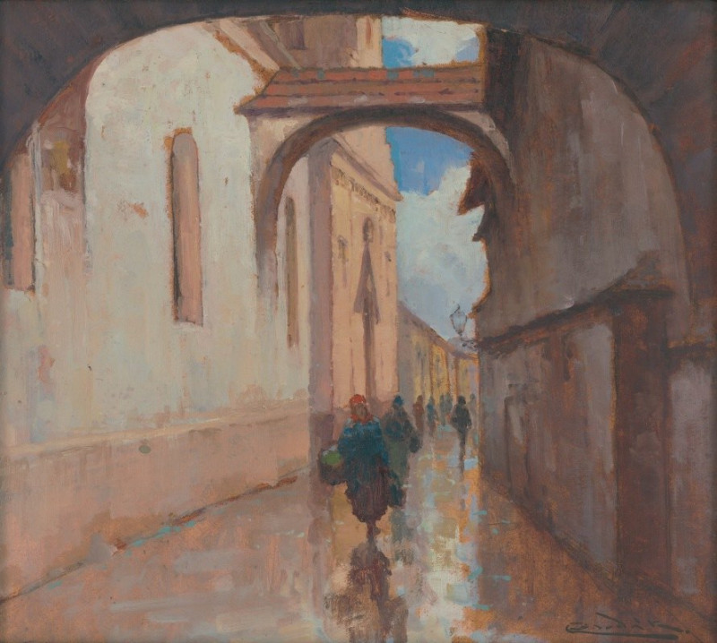 Hrčiarska street in Košice (1910–1915) reproduction of painting by Ľudovít Čordák. ALL GICLEE PRINTS